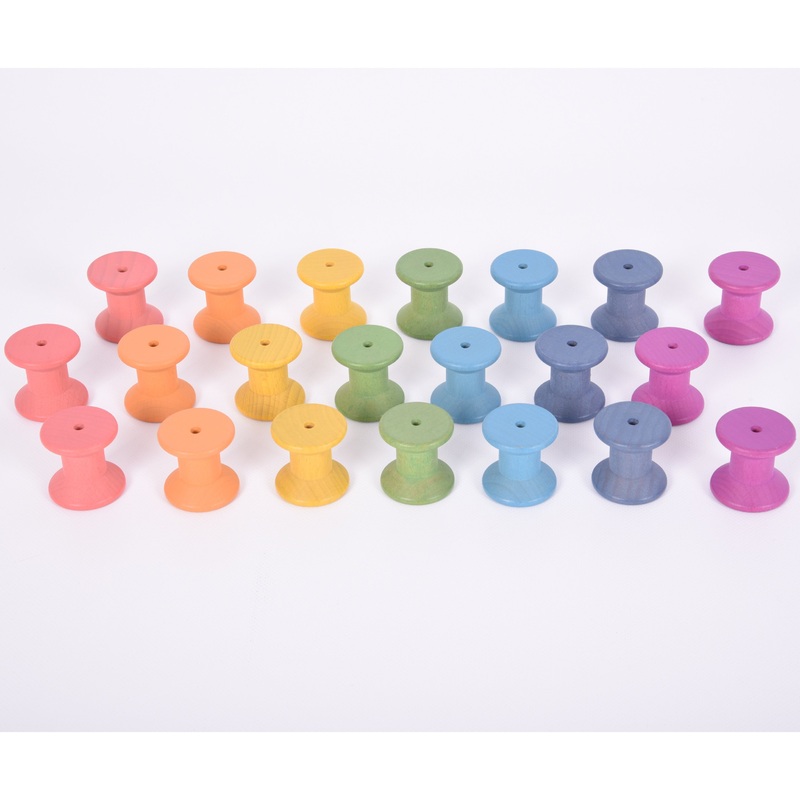 Tickit Loose Parts Rainbow Wooden Spools Single & Sets
