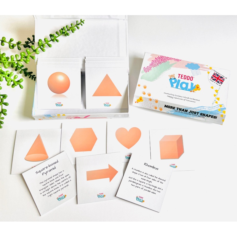 TEDDO PLAY 20 LEARNING CARDS MINI SET - More than just Shapes - 2D & 3D Shapes with Facts