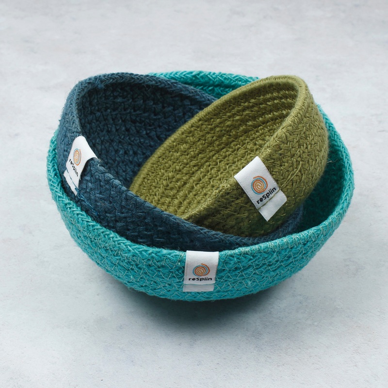 ReSpiin Jute Mini Bowl Set x 3 Ocean