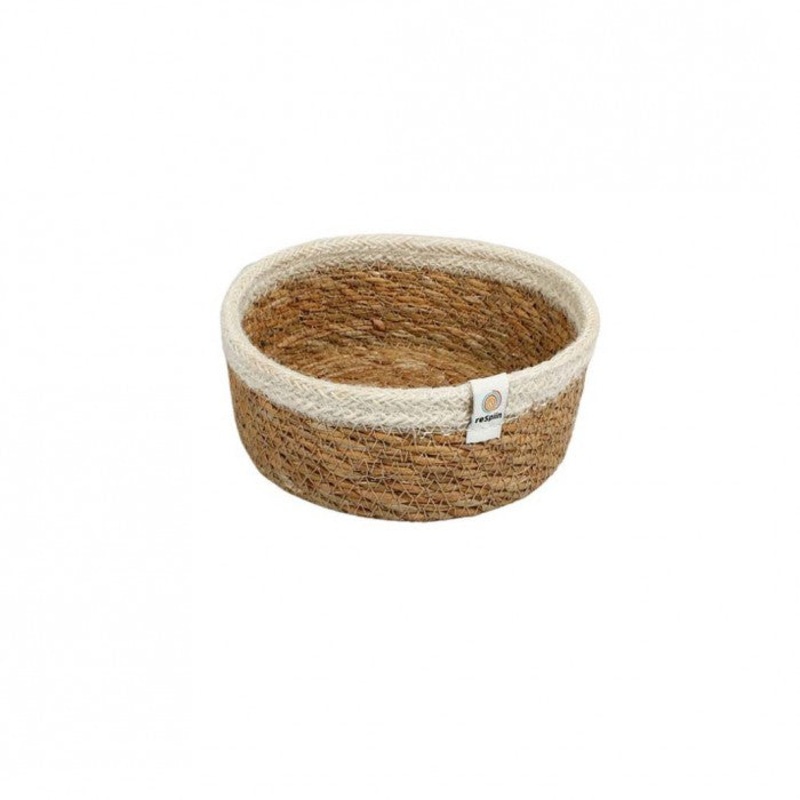 Respiin Shallow Seagrass & Jute Basket Small Natural / White