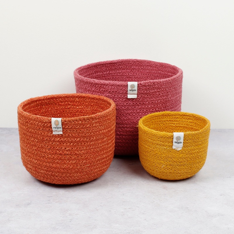 ReSpiin Tall Jute Basket Set x 3 Fire