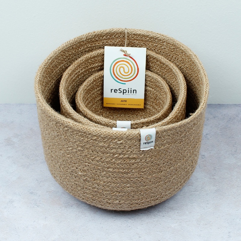 ReSpiin Tall Jute Basket Set x 3 Natural