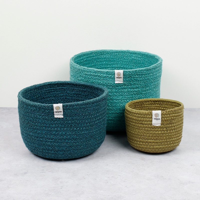 ReSpiin Tall Jute Basket Set x 3 Ocean