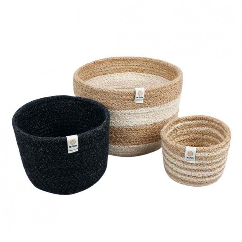 ReSpiin Tall Jute Basket Set x 3 Pebble