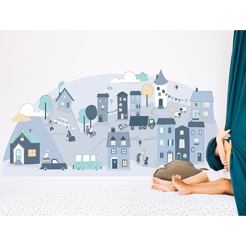 Pastelowelove Blue Small Town Wall Stickers